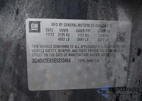 2014 Buick Regal Turbo z USA, uszkodzony, nr VIN 2G4GK5EX5E9220464